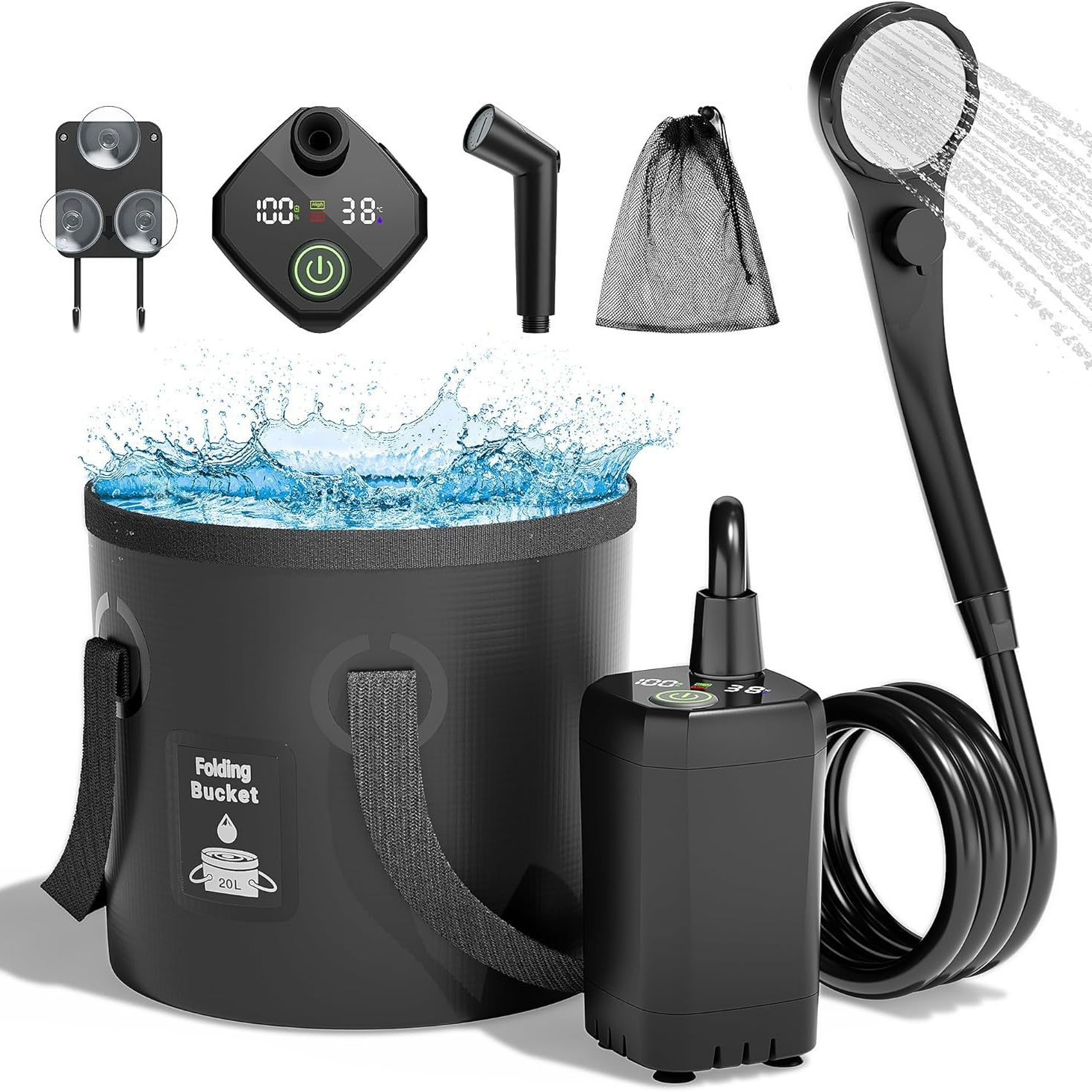 Outdoor Camping Shower - Przenośny, samozasysający, elektryczny prysznic zewnętrzny, prosta