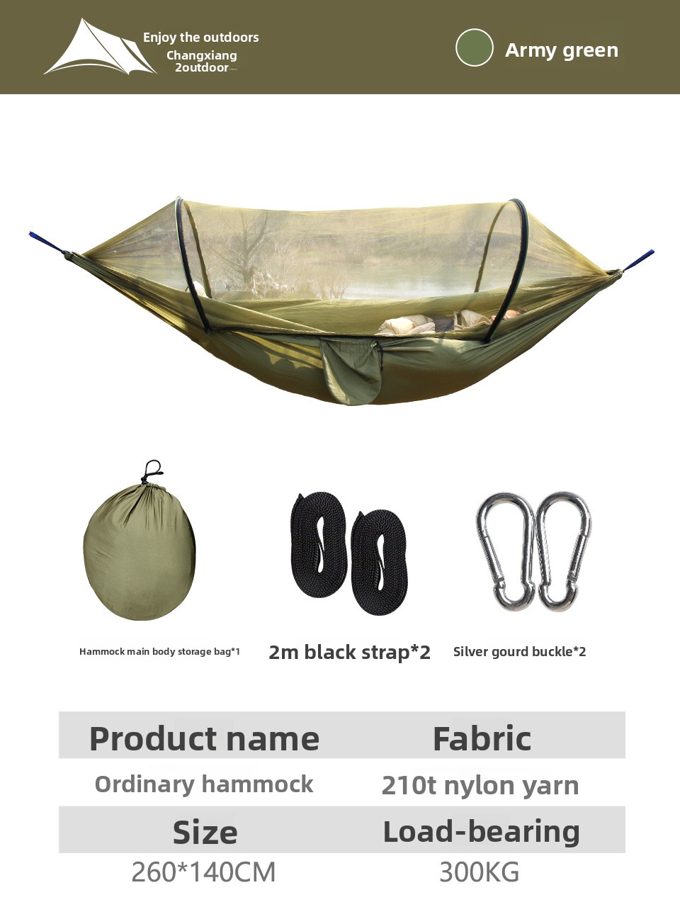 Outdoor Camping Mosquito Net - Hamak z moskitierą na kemping, dwuosobowy,